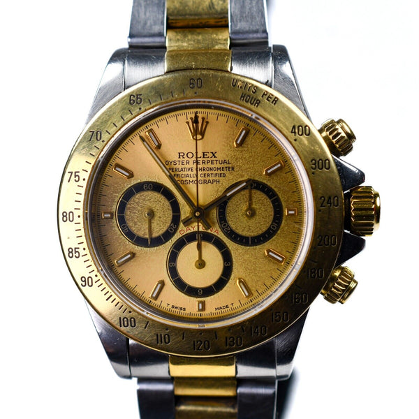 Rolex Daytona 16523 1993 18k Steel Inverted 6 Patina Champagne 40mm 4030 Zenith