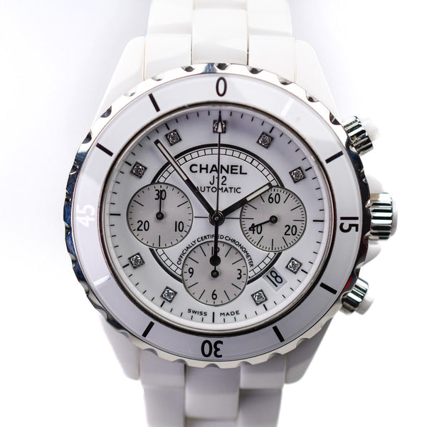 Chanel 2000s J12 Chronograph H2008 Retail $13050 White Ceramic 41mm Diamond Dial